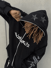 Threebooy Men's Punk Star Embroidery Zip-Up Hoodie