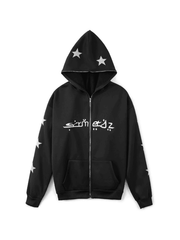 Threebooy Men's Punk Star Embroidery Zip-Up Hoodie