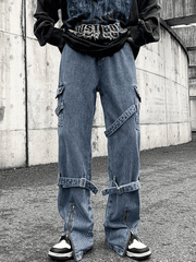 Threebooy Men's Strap Detail Vintage Cargo Jeans