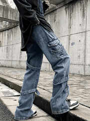 Threebooy Men's Strap Detail Vintage Cargo Jeans
