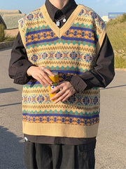 Threebooy Men's Vintage Jacquard Sweater Vest