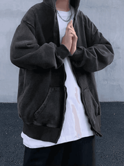 Threebooy Men's Vintage Wash Black Zip-Up Hoodie