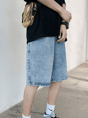 Threebooy Men's Washed Skate Denim Shorts