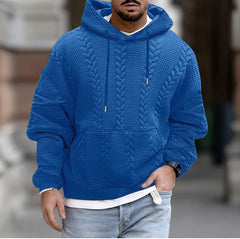 Threebooy Autumn Solid Jacquard Print Hoodie For Men Long sleeved Lace Up Hooded Pullover Casual Loose Oversize Tops Men's Clothing