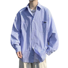 Threebooy Oversized Loose Striped Shirt Unisex Spring Autumn Mens Long sleeved Tops Fashion Casual Shirts Cardigan Streetwear Couple Ins