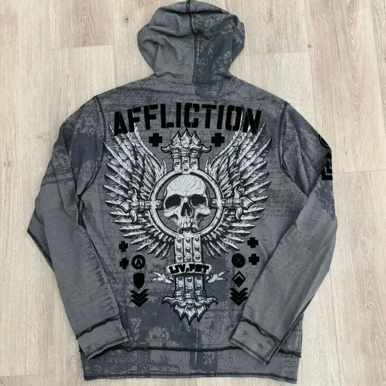 Threebooy 2000s affliction Men multi Jacket Zip Hip Hop Hoodie Oversized Sweatshirt Harajuku Long Sleeve Hoodies