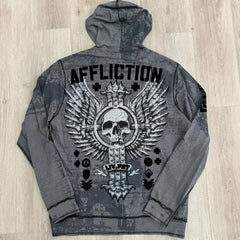Threebooy 2000s affliction Men multi Jacket Zip Hip Hop Hoodie Oversized Sweatshirt Harajuku Long Sleeve Hoodies