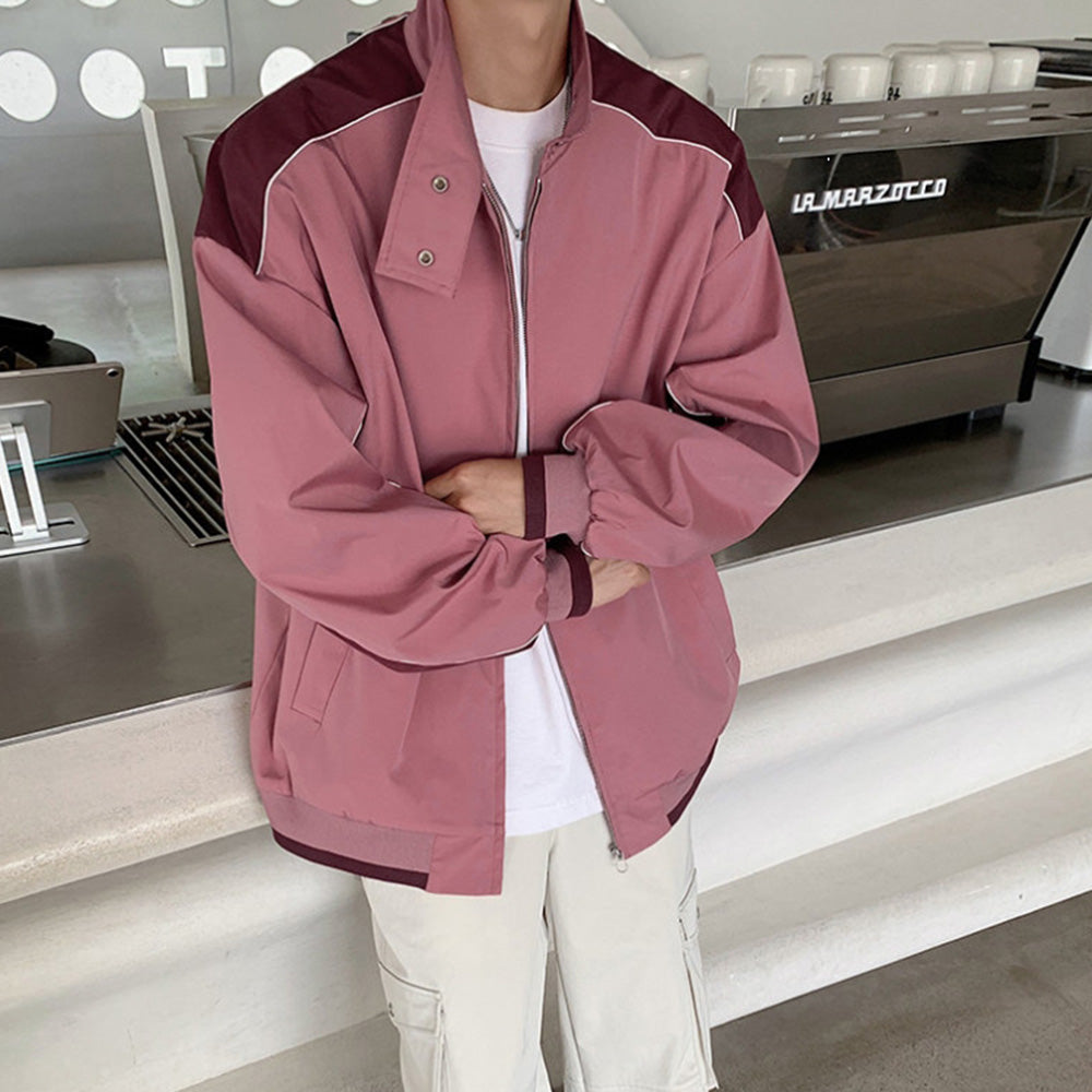 Threebooy Mens Baseball Jacket Patchwork Contrast Color Jacket Autumn Streetwear Thin Casual Button Collar Long Sleeve Coat Men'S Clothing