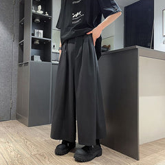 Threebooy Mens Culottes Gothic Style Dark Pants Skirt Genderless Fashion Streetwear Personality Temperament Casual Wide-Leg Pants Unisex