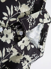 Threebooy [Elegant Style] Floral Print Long Sleeve Shirt - Casual Button-Up, Lightweight Polyester, Ideal for All Seasons, Perfect for City Walks, Street Outings, Parties, and Beach Activities, Floral Print Blouse