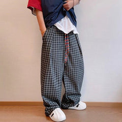 Threebooy Men Y2k Black Gray Contrast Plaid Casual Pants Daily Streetwear Casual Personality Versatile Comfortable Straight Pants Men 2024