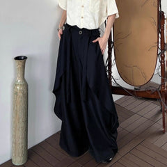Threebooy Y2k Dark Gothic Layered Skirt Pants Samurai Pants Hakama Streetwear Irregular Fashion Wide-Leg Pants Old Money Unisex 2025 New