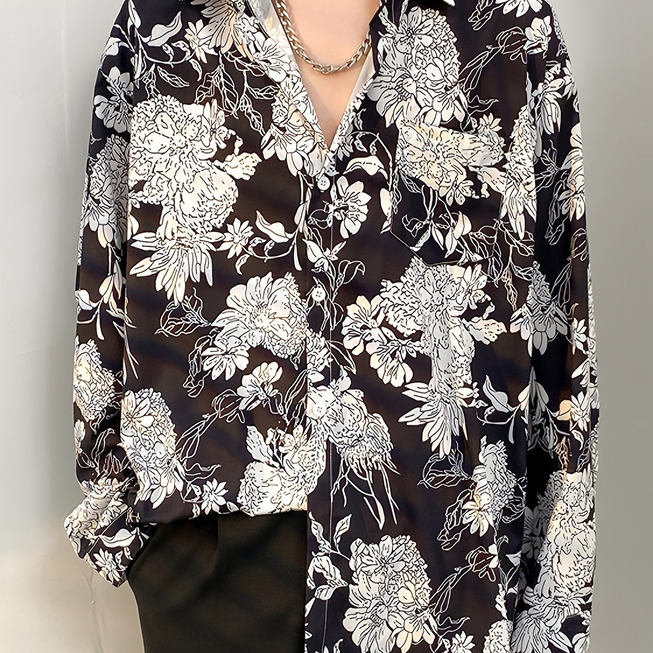 Threebooy National Tide Style Beach Holiday Style Floral Shirt Long Sleeves, Suitable for All Seasons, Suitable for City Walks, Street Outdoor Activities, Casual Outings, Parties, Beaches, Anniversaries, And Gifts