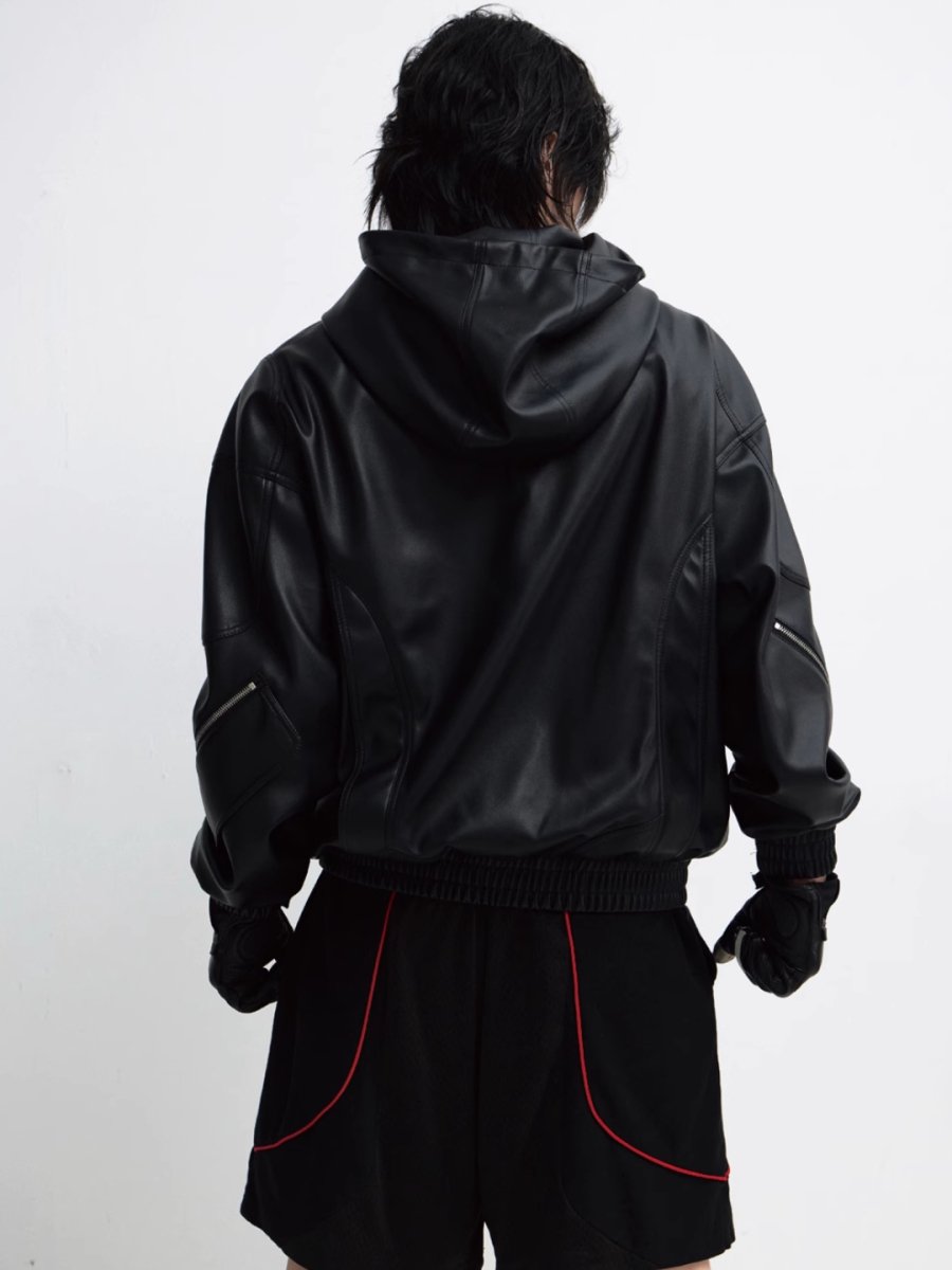 Threebooy [PEOPLESTYLE] PU Leather Black Hooded na1653