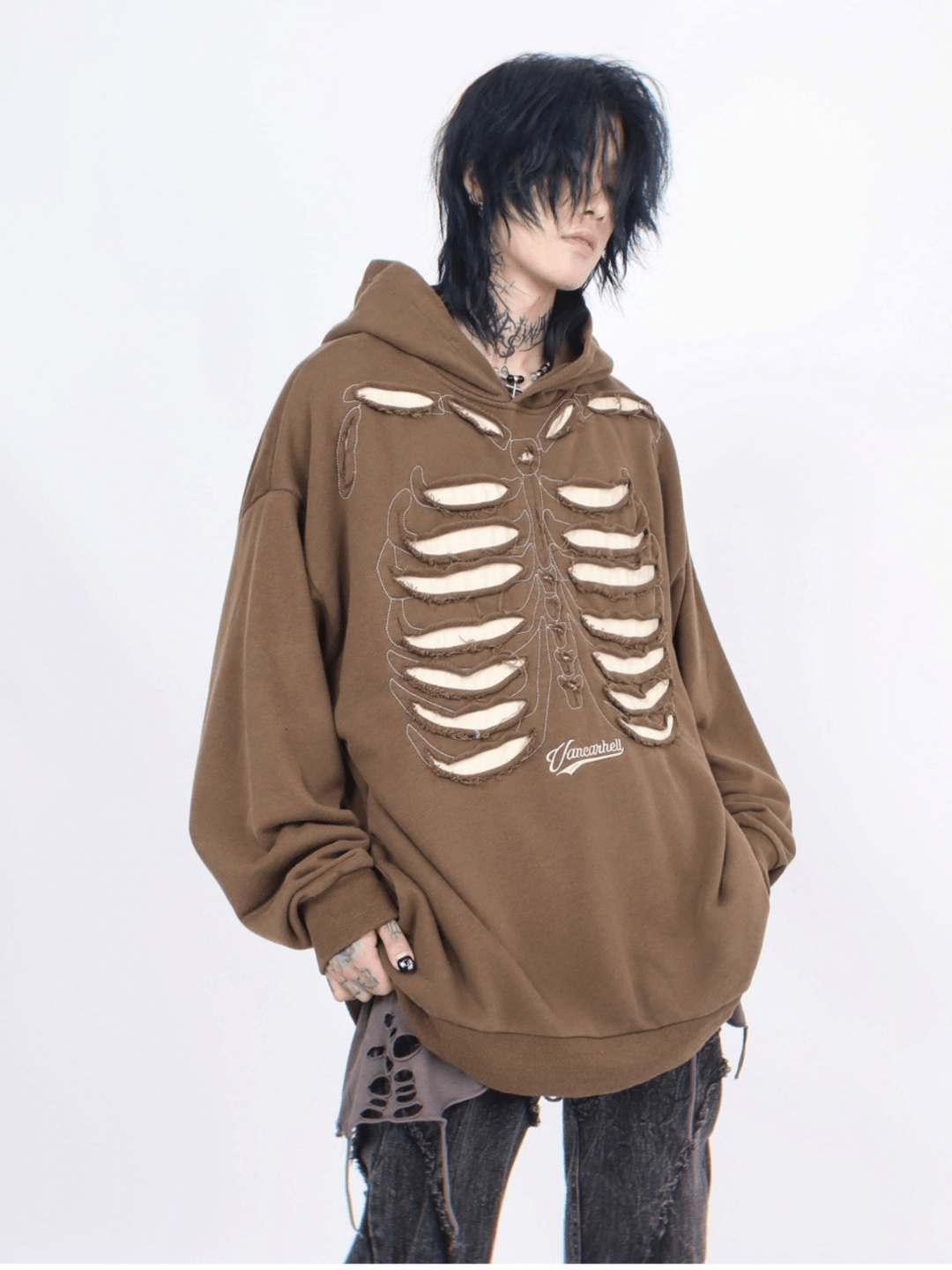 Threebooy skeleton design niche high street hooded na648