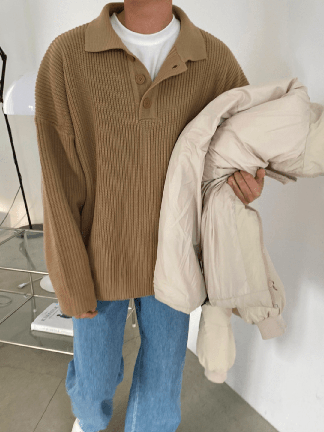 Threebooy casual long polo knit NA132