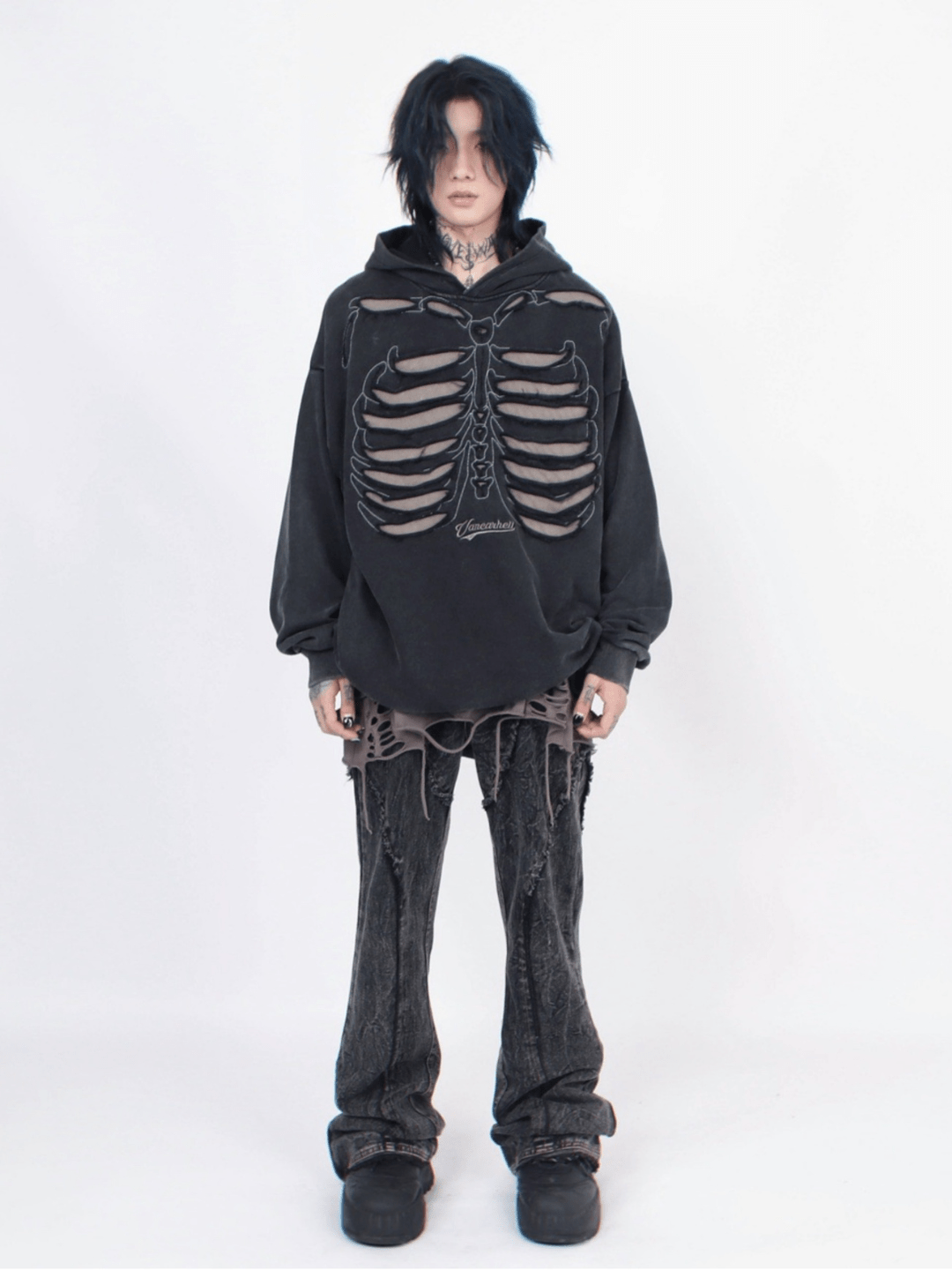 Threebooy skeleton design niche high street hooded na648