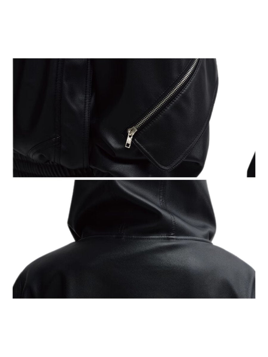 Threebooy [PEOPLESTYLE] PU Leather Black Hooded na1653