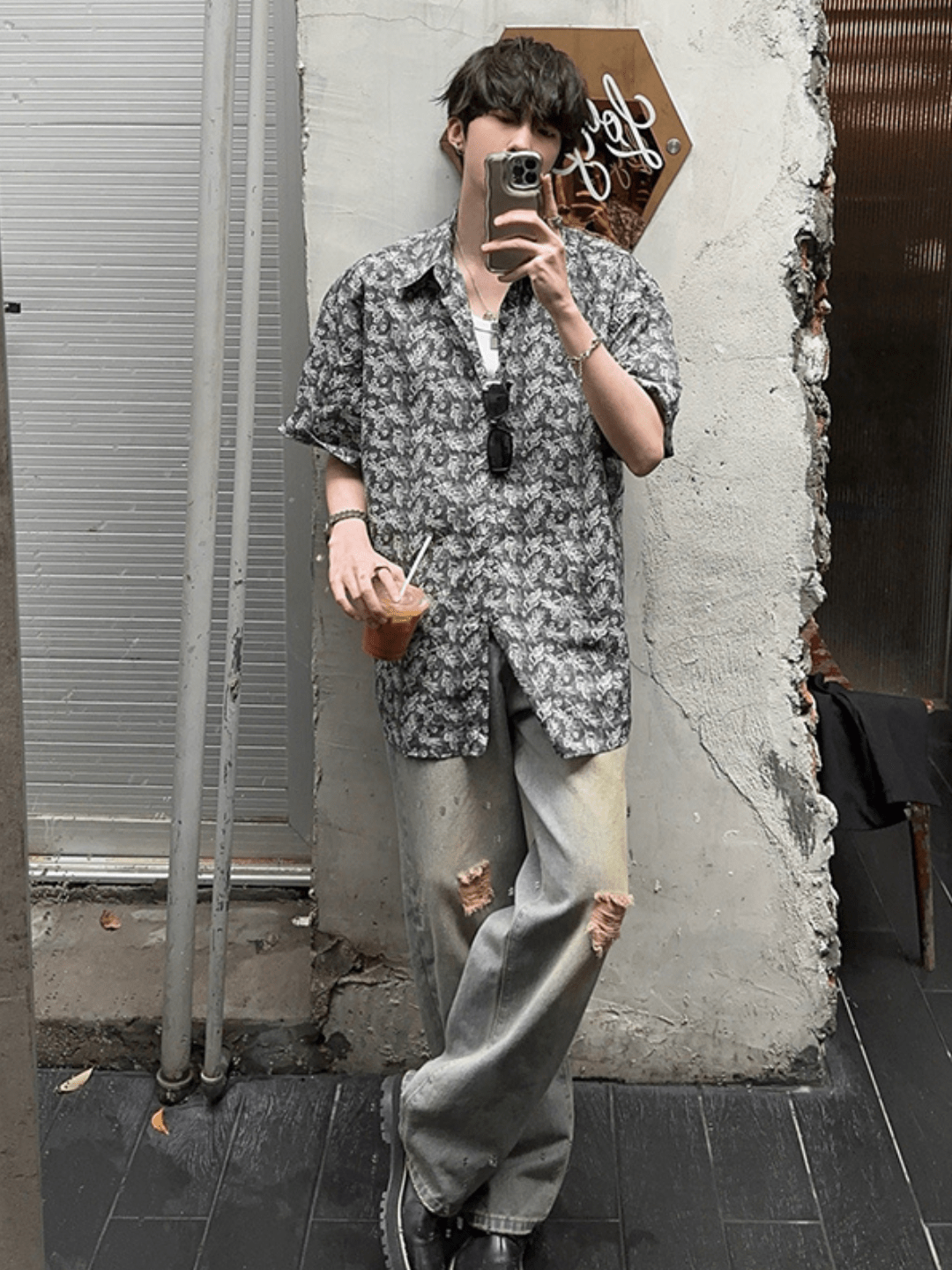 Threebooy [JH HOMME] loose short-sleeved shirt na1316