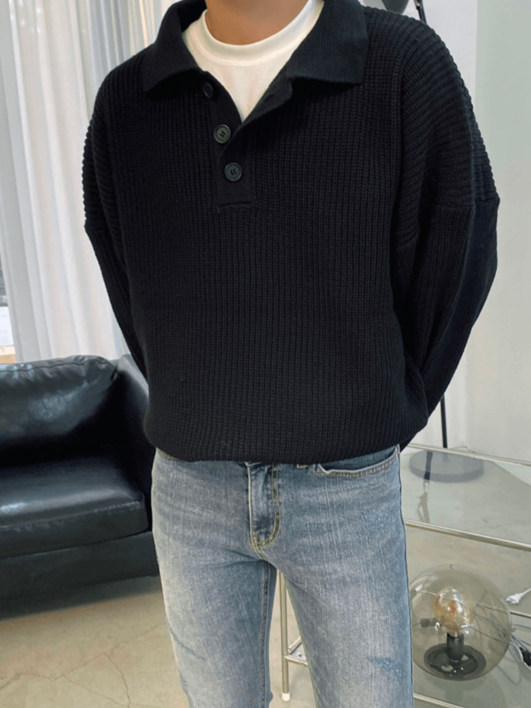 Threebooy casual long polo knit NA132