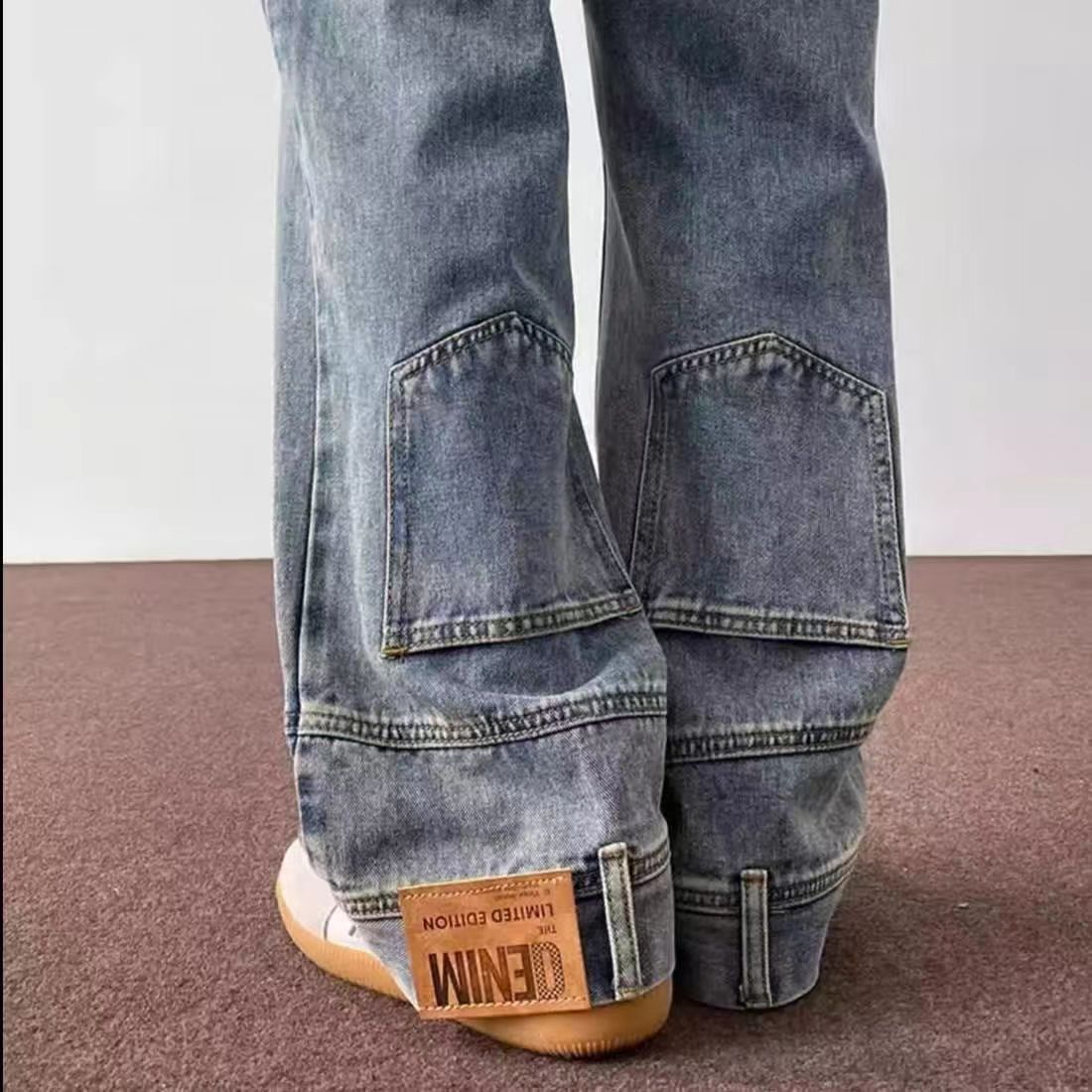 Threebooy Backwards Wear Mens High Street Vibe Jeans Clean Fit Loose Straight Denim Pants Spring Summer Design Sense Trousers Unisex