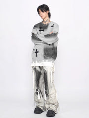 Threebooy 【Mz】high street broken hole cross pin knit na1547