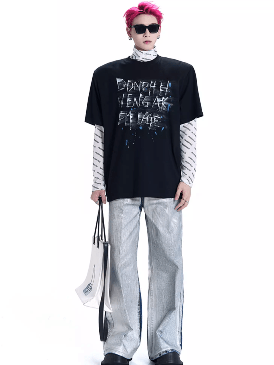 Threebooy letter printing turtleneck t-shirt na1160