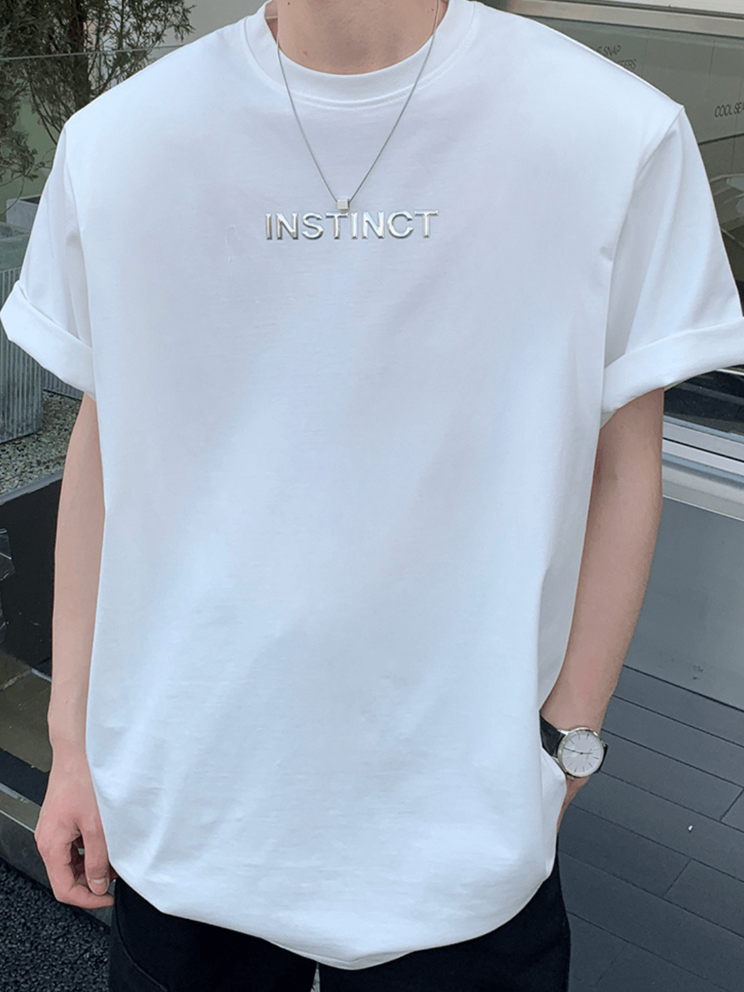 Threebooy [ONELYC1NS] Korean loose half-sleeved trend T-shirt na1141