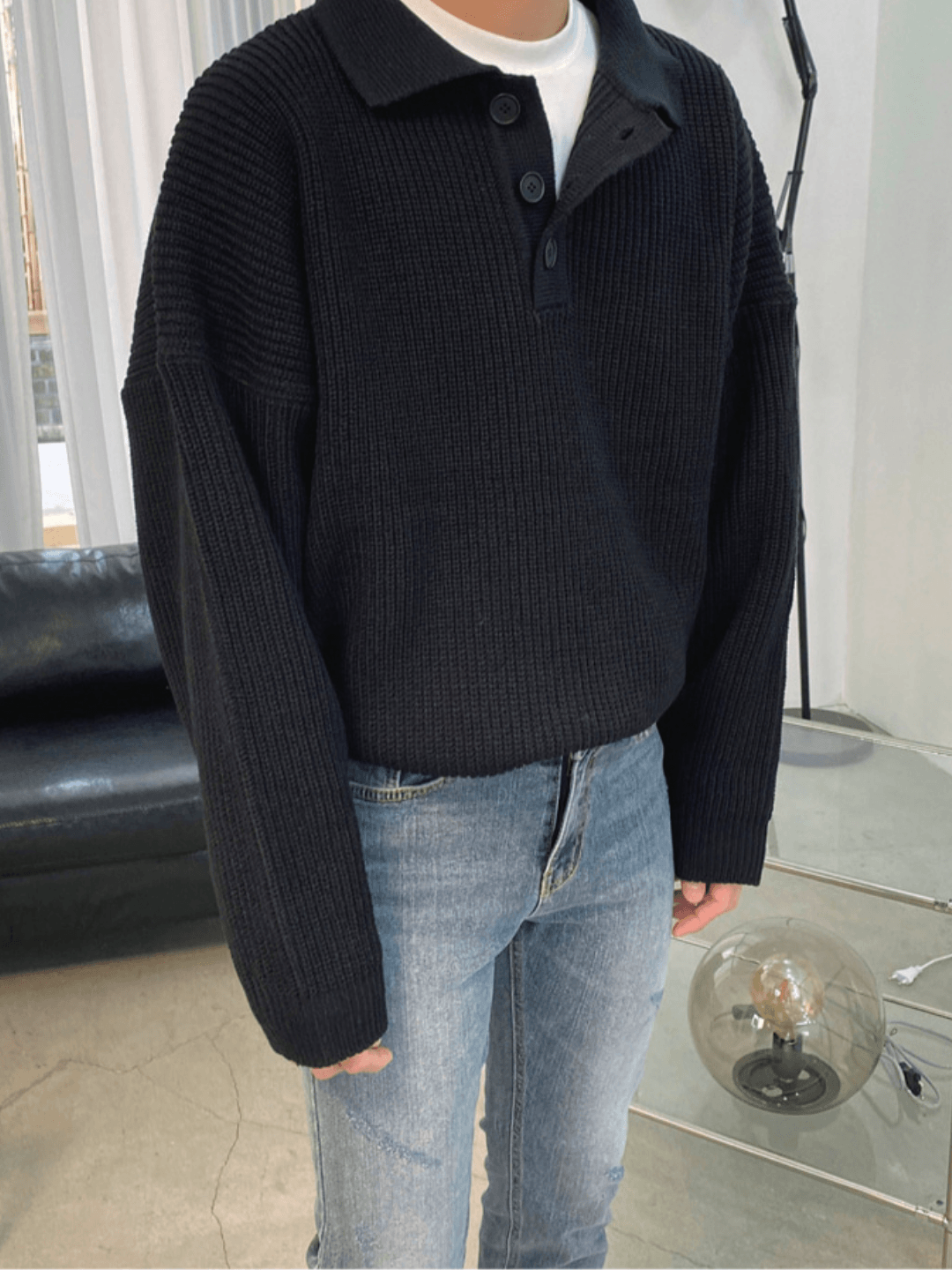 Threebooy casual long polo knit NA132