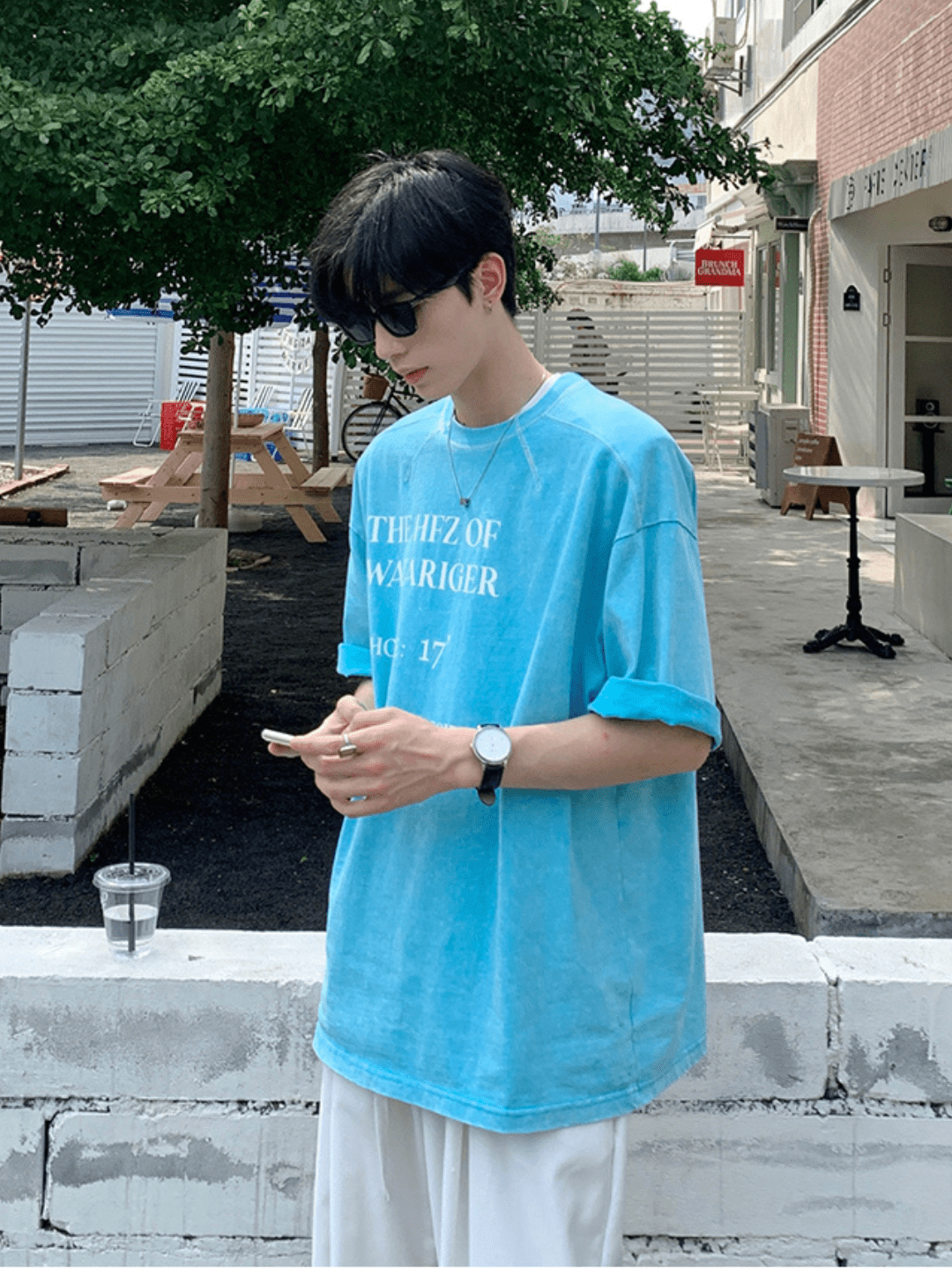 Threebooy [ONELYC1NS] washed letters printed short-sleeved T-shirt na1097