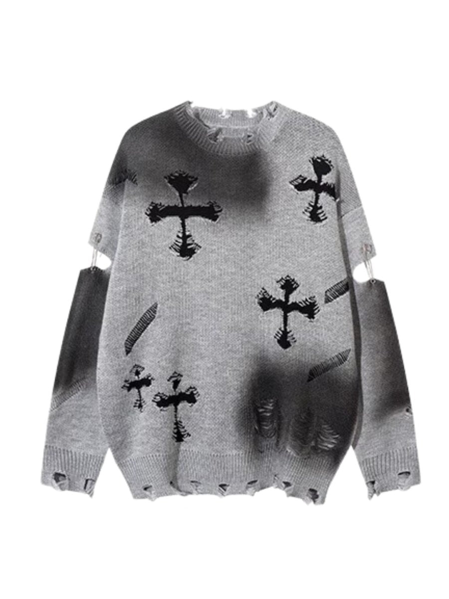 Threebooy 【Mz】high street broken hole cross pin knit na1547