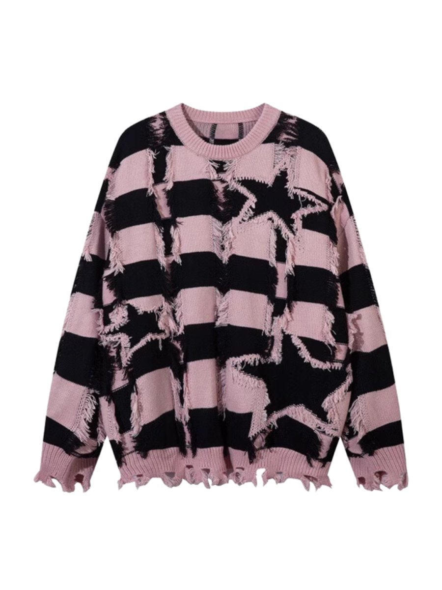Threebooy [Mz] holes striped casual knitwear na1476