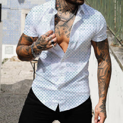 Threebooy 3D Digital Geometric Tropical Print Shirt Men Short sleeve Lapel Casual Top Summer New Fashion Vintage Shirts Clothing Male