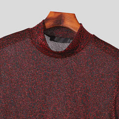 Threebooy Turtleneck Texture T-shirt For Men Elastic Tight Short Sleeved Tops Sexy Muscles Man Tshirts Summer Y2K Style Tee Streetwear