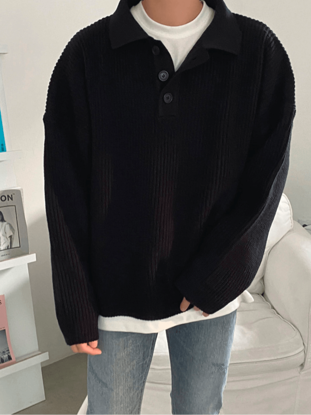 Threebooy casual long polo knit NA132