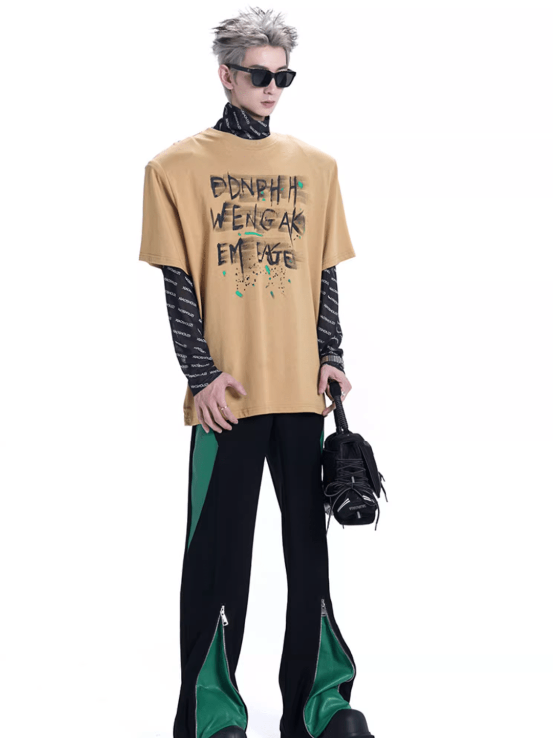 Threebooy letter printing turtleneck t-shirt na1160