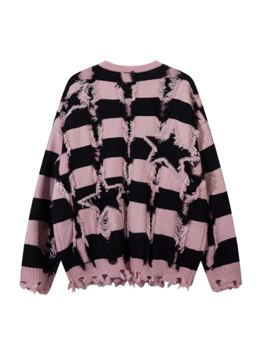 Threebooy [Mz] holes striped casual knitwear na1476