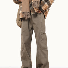 Threebooy Vintage Cargo Pants For Men Cleanfit Style Straight Trousers High Street Retro Maillard Brown Multiple Pockets Casual Pants