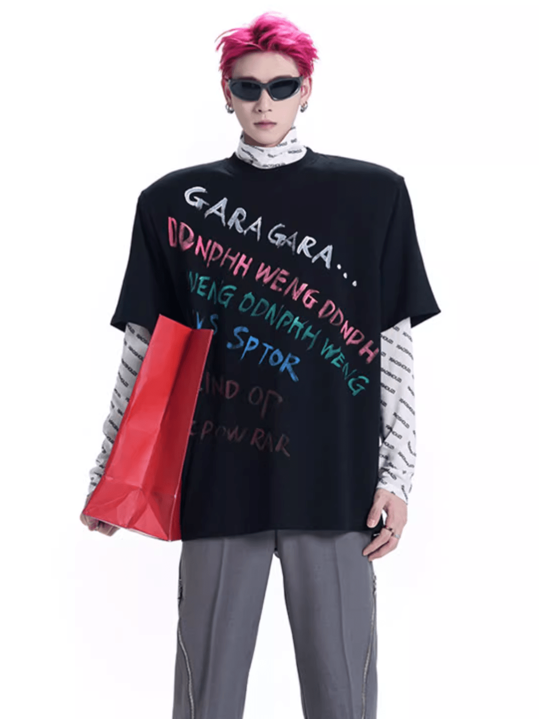 Threebooy letter printing turtleneck t-shirt na1160