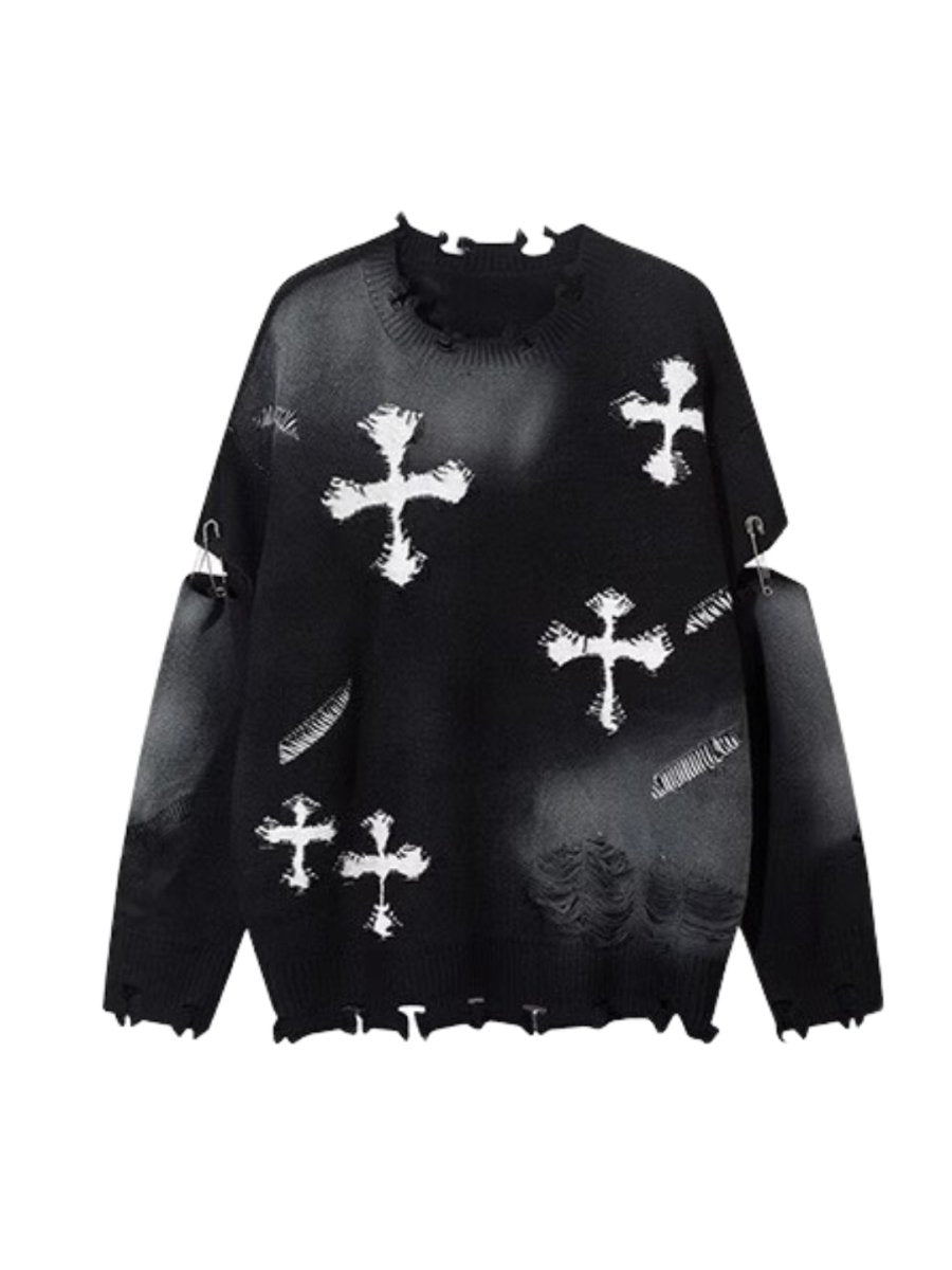 Threebooy 【Mz】high street broken hole cross pin knit na1547