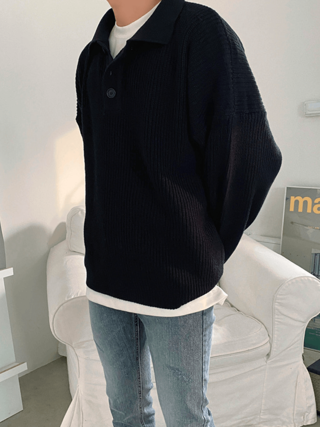 Threebooy casual long polo knit NA132