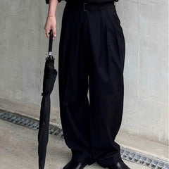 Threebooy Mens Trousers With Ribbon Pleated Casual Pants Spring Streetwear Fashion Daily Youth Campus Straight Pants Men'S Wear 2025 New