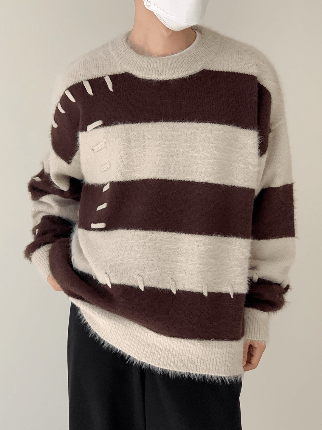 Threebooy [DAZIONSED] Patch design mohair knit sweater na772