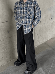 Threebooy [JM HOMME] distressed raw edge plaid shirt na836