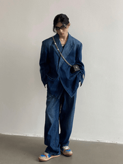 Threebooy [GENESISBOY] Washed striped loose denim suit NA311