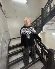 Threebooy 2000s affliction Gray Hooded Sweater Men's Trend Joker Harajuku Hip Hop Street Couple Angel Wings Hooded Coat New Sweatshirt