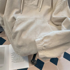 Threebooy Japan Style Oversized Corduroy Hoodie Men Women Long Sleeved Loose Hooded Coats Fall Trendy Lazy Fat Unisex Tops Sweatshirt