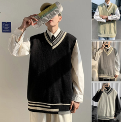 Threebooy Oversized V-neck Sweater Vest Men Warm Fashion Casual Knitted Pullover Men Korean Loose Sleeveless Sweater Mens Clothes