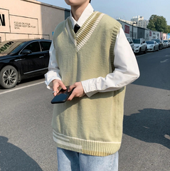 Threebooy Oversized V-neck Sweater Vest Men Warm Fashion Casual Knitted Pullover Men Korean Loose Sleeveless Sweater Mens Clothes