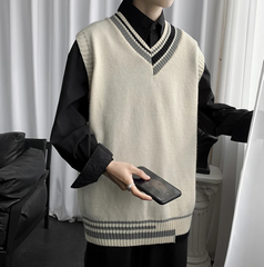 Threebooy Oversized V-neck Sweater Vest Men Warm Fashion Casual Knitted Pullover Men Korean Loose Sleeveless Sweater Mens Clothes